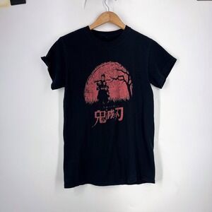 Demon Slayer Tanjiro Kamado Graphic T-Shirt Black Kids Anime Manga Tee Size 12